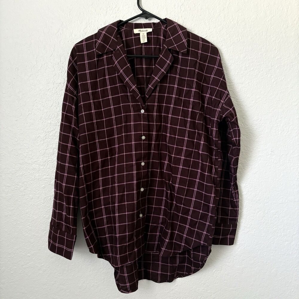 Madewell Womens XS Red Pink Plaid Flannel Pajama Top PJs Sleep